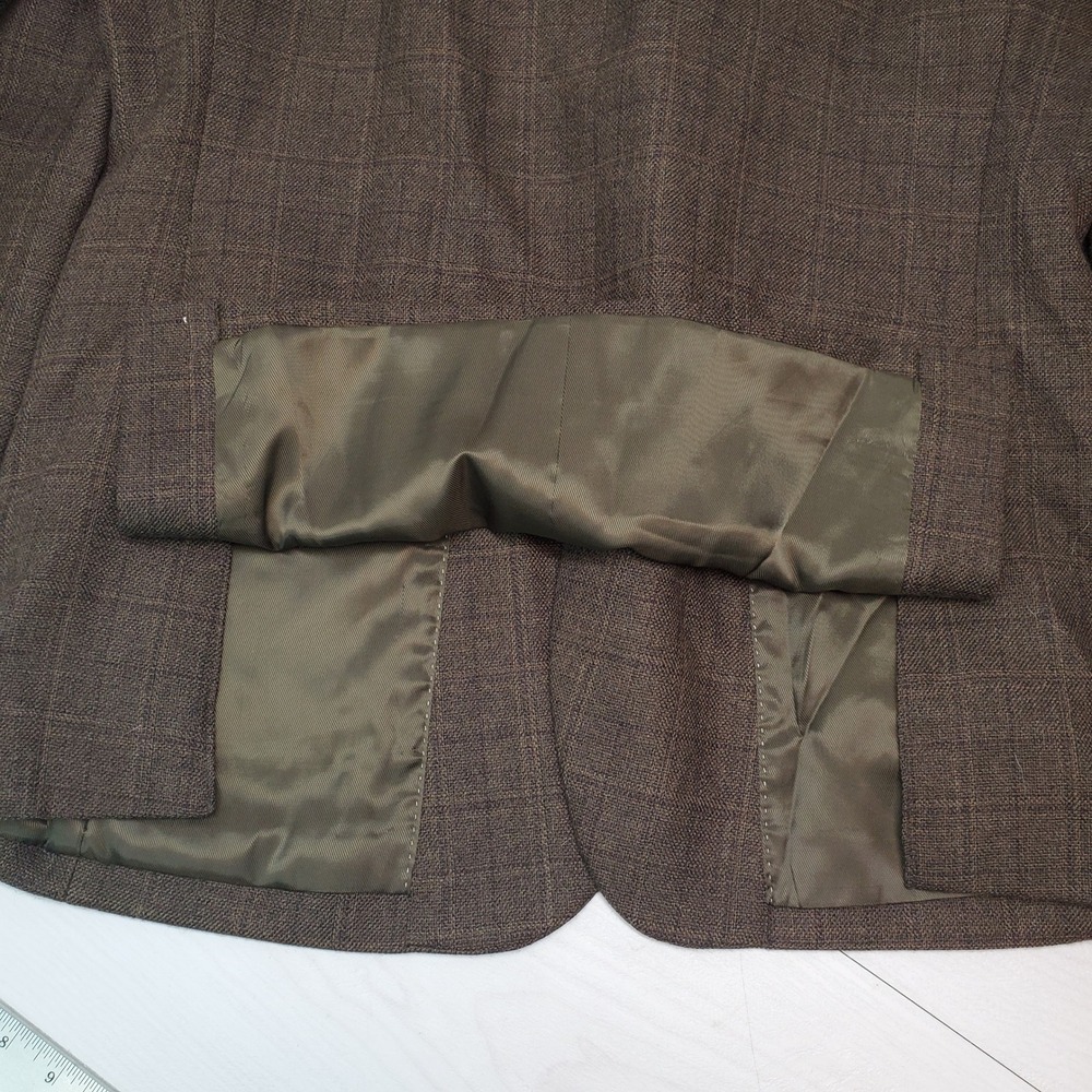 Pronto Uomo Platinum Mens 44R Brown Plaid 100% Wool 2 Button Blazer Ivy League - Picture 11 of 13